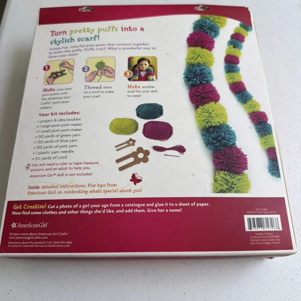 NEW American Girl Crafts Pom-Pom Scarves DIY Kit Summer Fun for You & Your Doll